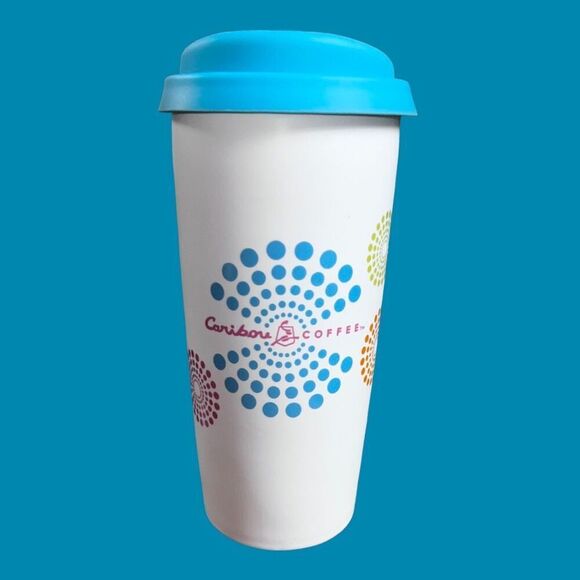 2011 Caribou Coffee Polka Dot Ceramic 13 Oz. Coffee Tea CoCo Mug with Lid - Picture 7 of 7